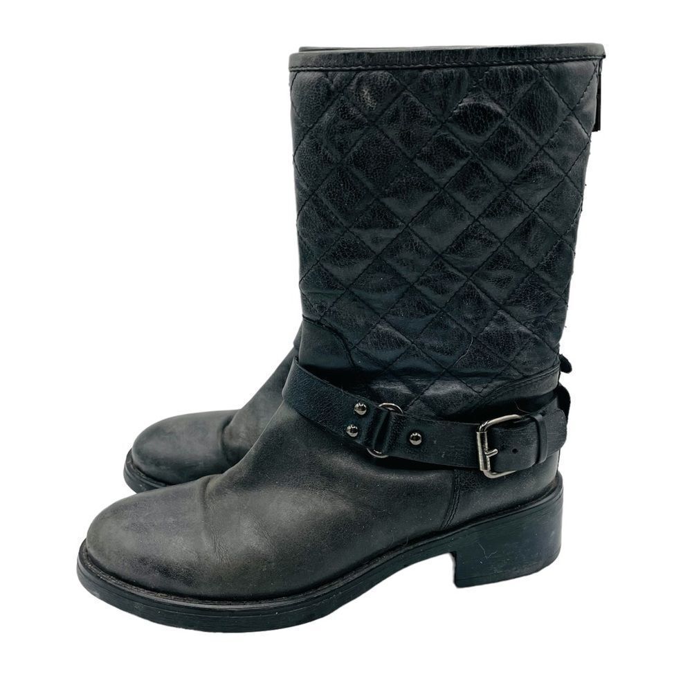 Aquatalia Gray Quilted Leather Moto Boots